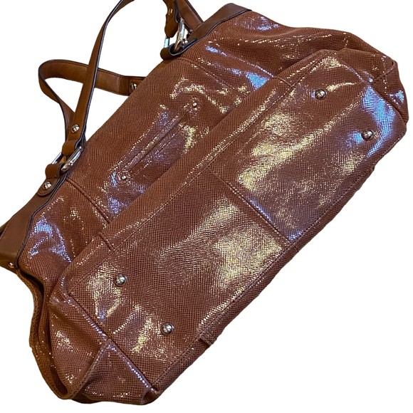 B Makowsky Brown Lombard Leather Designer Satchel Crossbody Bag - Picture 6 of 14